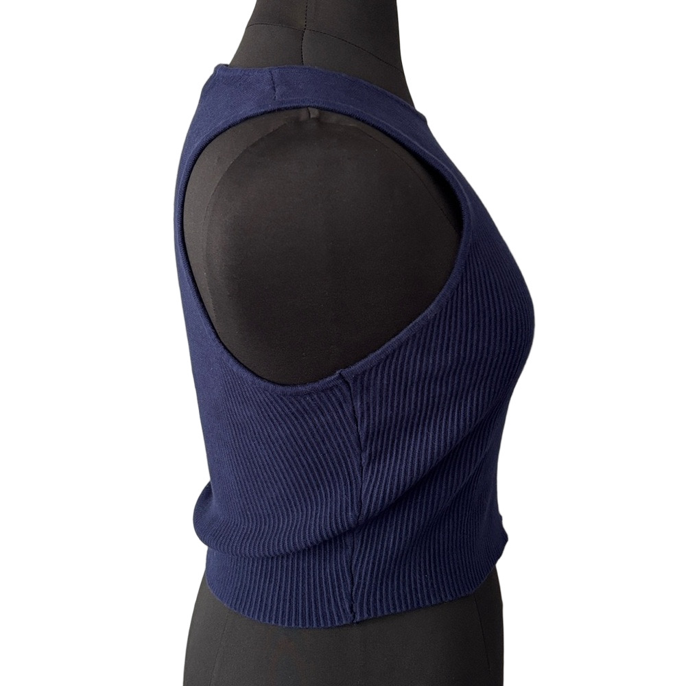 House of Harlow 1960 Classic Navy Ribbed Tank Blouse Minimal Chic Y2K - Picture 3 of 8